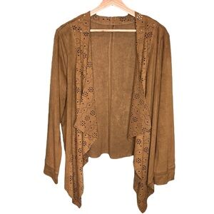 Light Brown Faux Suede Floral Cardigan Jacket